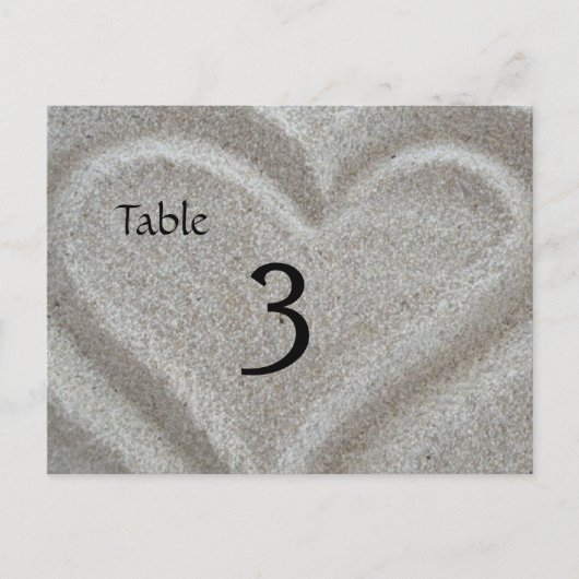 Beach Sand Heart Tischnummer Card (Vorderseite)