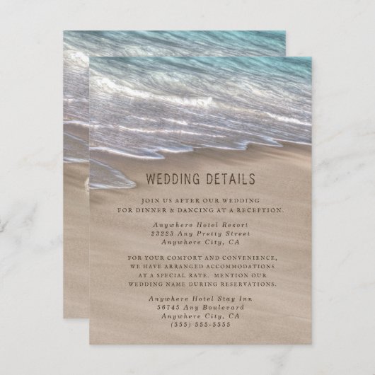 Beach Sand Hearts Elegante Tropical Moderne Hochze Begleitkarte (Vorne/Hinten)