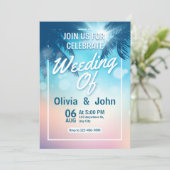 Beach Sand Hearts Elegante Tropical Moderne Hochze Einladung (Stehend Vorderseite)