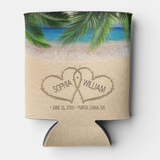 Beach Sand Hearts Palm Wedding Tropical Dosenkühler (Vorderseite)