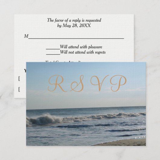 Beach Sand Ocean Waves Hochzeit RSVP Karte (Vorne/Hinten)