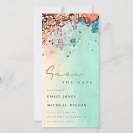 BEACH SAND ROCK WATERCOLOR SAVE THE DATE EINLADEN DANKESKARTE