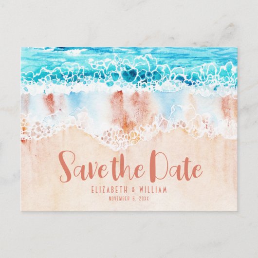Beach Sand Save the Date Postcard Postkarte (Vorderseite)