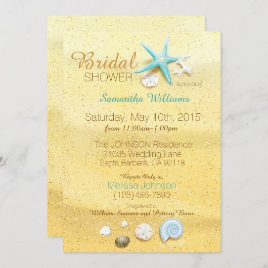 Beach Sand Seashell Beach Brautparty Einladung (Vorne/Hinten)