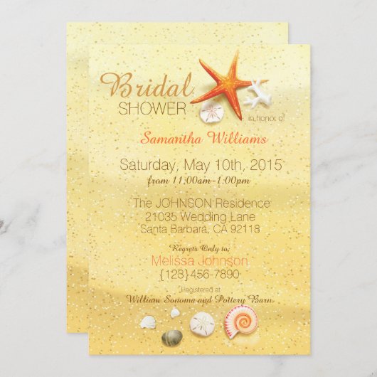 Beach Sand Seashell Beach Brautparty Einladung (Vorne/Hinten)