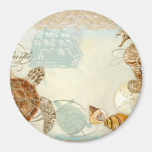 Beach Sand Seashore Collage Turtle Sea Horse Musch Magnet