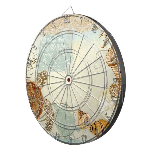 Beach Sand Seashore Collage Turtle Sea Horse Shell Dartscheibe (Vorderseite rechts)