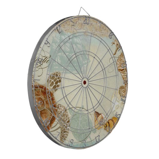 Beach Sand Seashore Collage Turtle Sea Horse Shell Dartscheibe (Vorderseite Links)