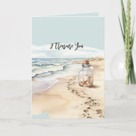 Beach Sand Starfish Bottle I Treasure You Karte