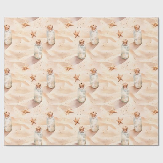 Beach Sand Starfish Bottles Geschenkpapier (Flach)