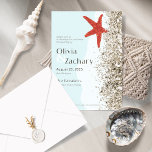 Beach Sand Starfish Whimisical Wedding Invitation Einladung<br><div class="desc">Entice your friends and family with these whimsical 5" x 7" wedding invitations, featuring watercolor spatter sand with a starfish and placeholders for an introduction, "please join us at the beach to celebrate the wedding of, " wedding couple first names, date, time, location, and reception message, "reception following, dinner, open...</div>