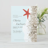 Beach Sand Starfish Whimisical Wedding Invitation Einladung (Stehend Vorderseite)