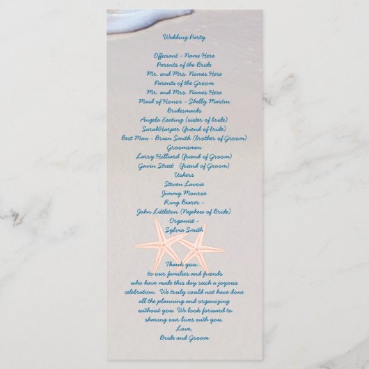 Beach Sand Tall Hochzeitsprogramm Vorlagen (Rückseite)