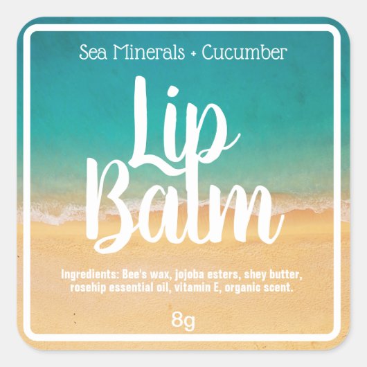 Beach Sand Wasser Sommer Lip Balm Tube Labels Quadratischer Aufkleber (Vorderseite)