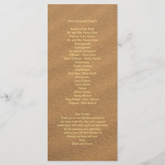 Beach Sand Wedding Programm (Rückseite)