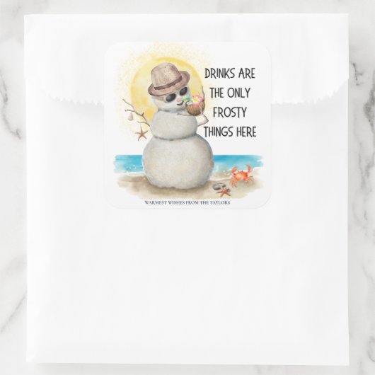 Beach Sandman Frosty Drinks Weihnachten Quadratischer Aufkleber (Tasche)