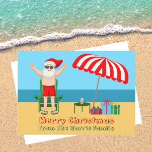 Beach Santa Claus Niedlich Custom Sonniges Weihnac Feiertagskarte
