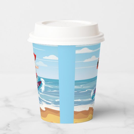 Beach Santa Surfing Weihnachten Pappbecher (Links)
