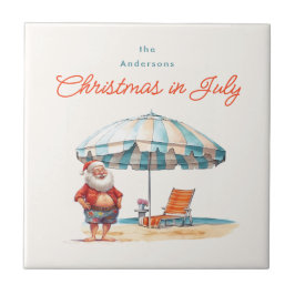 Beach Santa Watercolor Weihnachten im Juli Party G Fliese