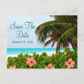 Beach Save the Date Hochzeit in Urlaubsort Card Ankündigungspostkarte (Vorderseite)