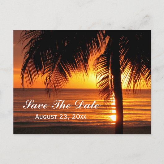 Beach Save the Date Hochzeit in Urlaubsort Card Ankündigungspostkarte (Vorderseite)