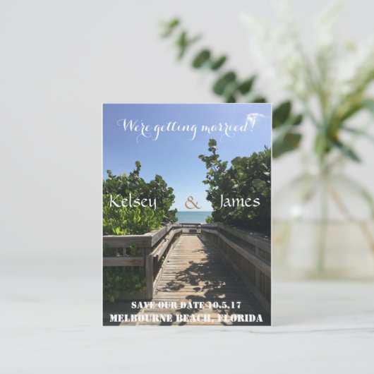 Beach Save the Date Postkarte (Stehend Vorderseite)