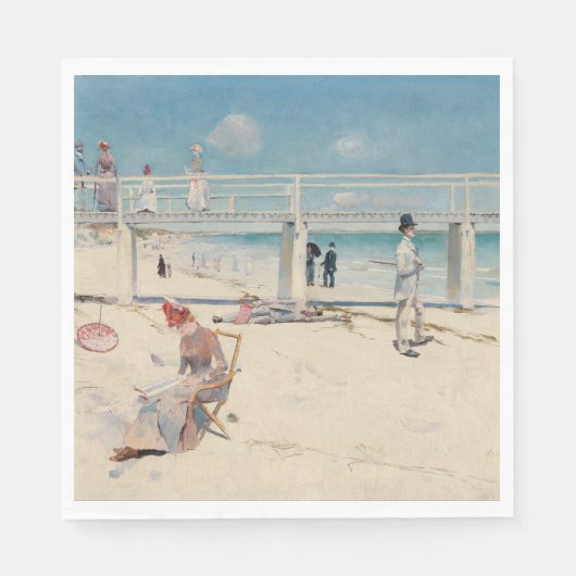 Beach Scene (Holiday at Mentone) (australische Kun Serviette (Vorderseite)