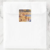Beach Scene Mutter und Kids British Rail Quadratischer Aufkleber (Tasche)