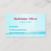 Beach Scene Ocean Blue Pink Umbrella Visitenkarte (Rückseite)