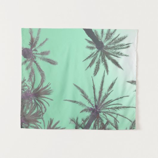 Beach Scene Pastellblau Palm Print Wandteppich (Vorderseite (Horizontal))