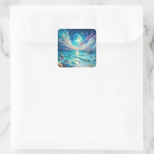 Beach Scene Quadratischer Aufkleber (Tasche)