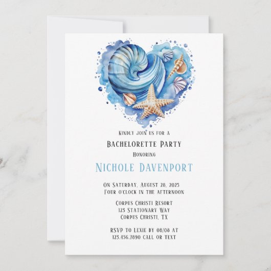 Beach Scene Starfish Junggeselinnen-Abschied Einladung (Vorderseite)
