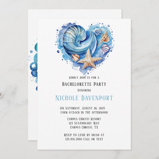 Beach Scene Starfish Junggeselinnen-Abschied Einladung (Vorne/Hinten)