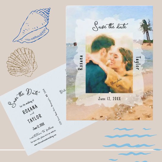 Beach Scene Wedding Foto Rett Datum Postkarte