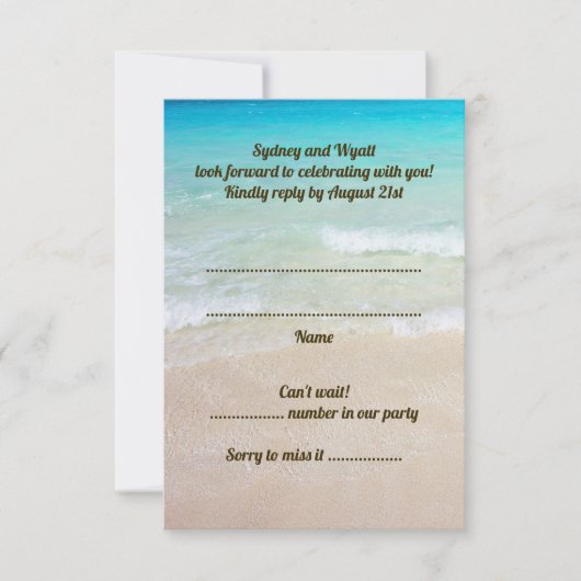 Beach Scene Wedding RSVP Vertical Guest Count Einladung (Vorderseite)