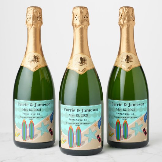Beach Scene Wedding Sparkling Wine Label Schaumweinetikett (Flaschen)