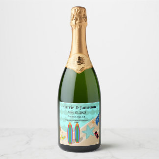 Beach Scene Wedding Sparkling Wine Label Schaumweinetikett