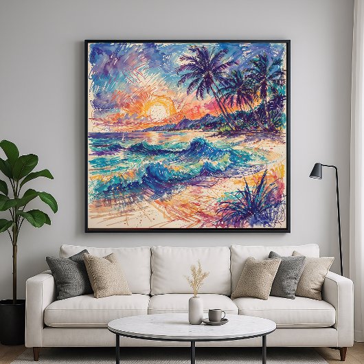 Beach Scribbles - Art Style Landschaft Poster