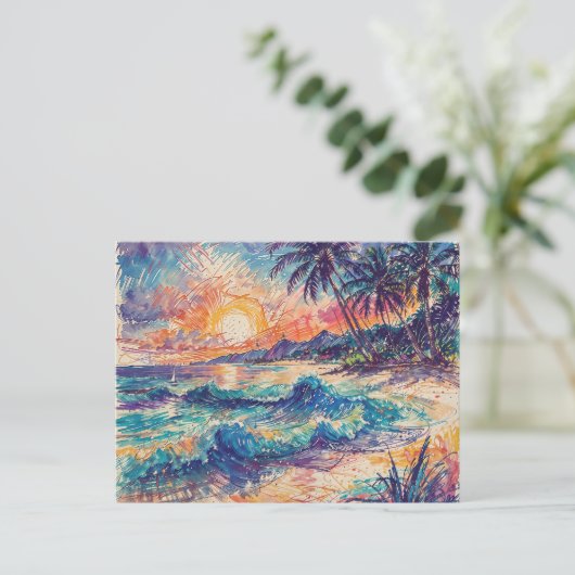 Beach Scribbles - Line Art Style Landscape Postkarte (Stehend Vorderseite)