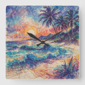 Beach Scribbles - Line Art Style Landscape Quadratische Wanduhr (Vorderseite)