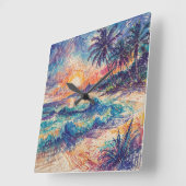 Beach Scribbles - Line Art Style Landscape Quadratische Wanduhr (Winkel)