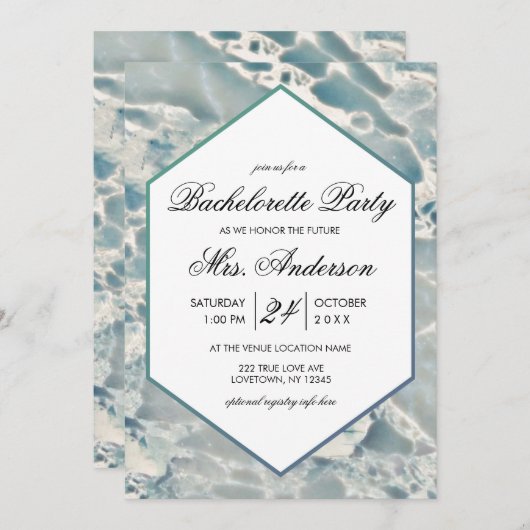 Beach Sea Glass Aqua Junggeselinnen-Abschied Einla Einladung (Vorne/Hinten)