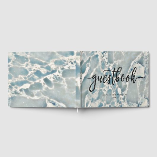 Beach Sea Glass Ocean Blues Aqua Wedly Monogram Gästebuch (Voll)