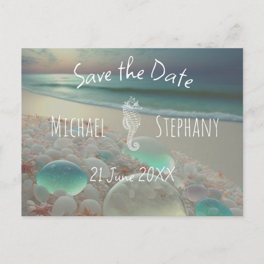 Beach Sea Glass Seepferd Save the Date Einladungspostkarte (Vorderseite)