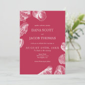 Beach Sea Muschel Viva Magenta Sommerhochzeit Einladung (Stehend Vorderseite)