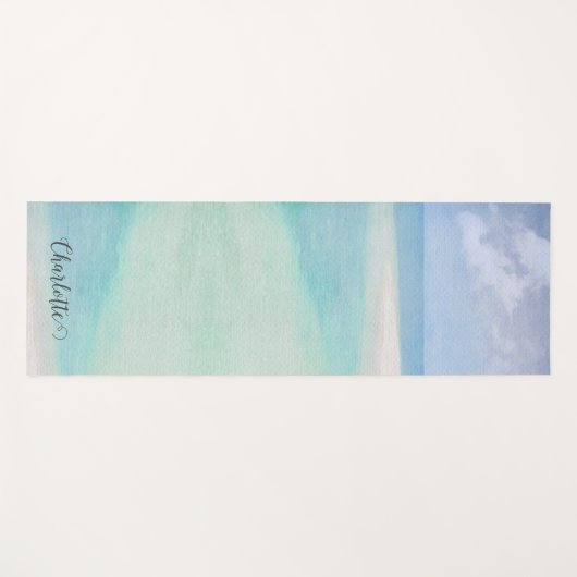 Beach Sea Sky Personalisierter Name Yogamatte (Vorderseite (Horizontal))