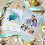 Beach Sea Turtle Mele Kalikimaka 3 Foto Folien Feiertagskarte<br><div class="desc">Die echte Goldfolie verleiht dieser Weihnachtskarte mit dem Thema "Küste" Eleganz, die eine türkisblaue Meeresschildkröte in Aquarellblau auf einem abstrakten Strandhintergrund mit einer funkelnd Welle aus Gold-Glitzer und der goldenen Mele Kalikimaka-Schrift. Auf der Rückseite befinden sich 3 Fotovorlagen, um die Karten mit Ihren Lieblings-Fotos zu personalisieren. Karo in der Kollektion...</div>