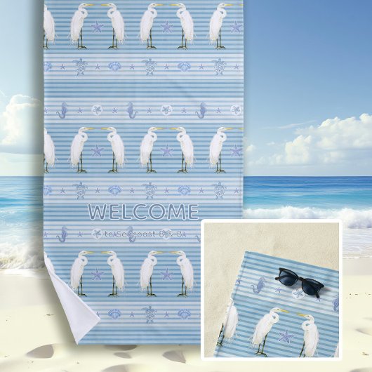 Beach Sea Turtle Seahorse Egret Blue Personalized Strandtuch