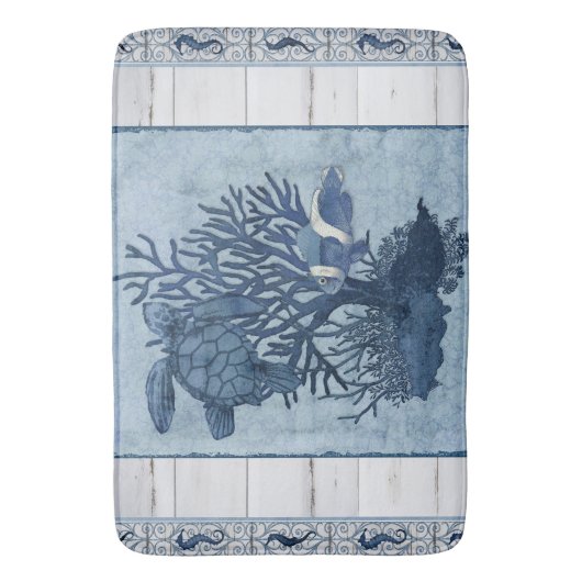 Beach Sea Turtle Seepferd Blue Rustikale Wasserfar Badematte (Vorderseite Vertikal)
