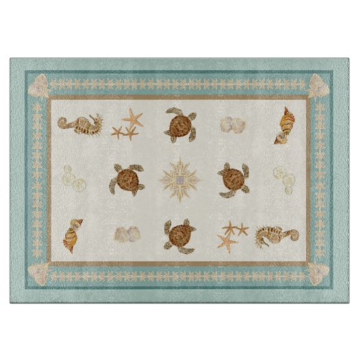 Beach Sea Turtle Seepferd Starfish Muscheln Küche Schneidebrett (Vorderseite)